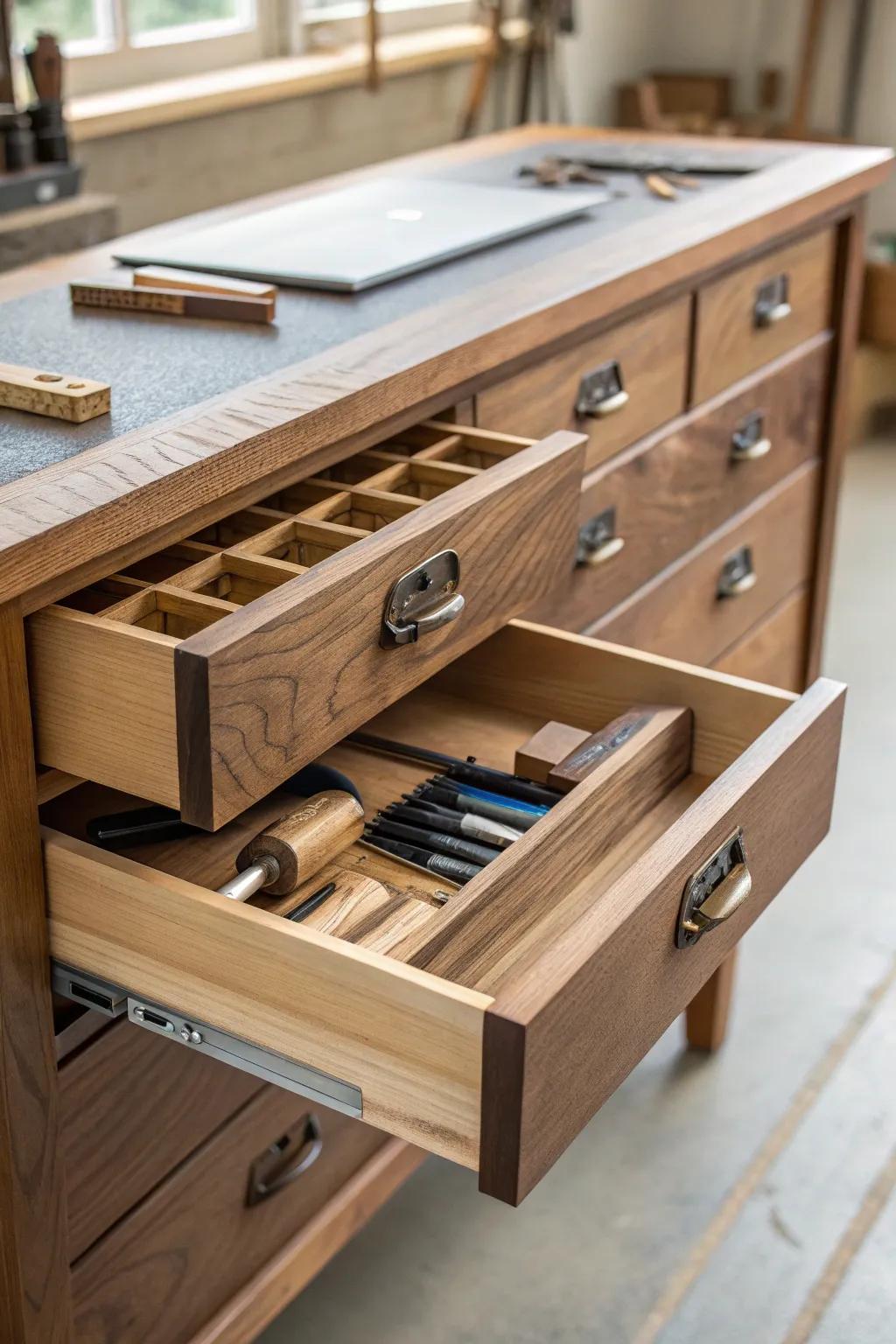 Elevate your workshop with stylish under-bench storage solutions that blend functionality and craftsmanship.