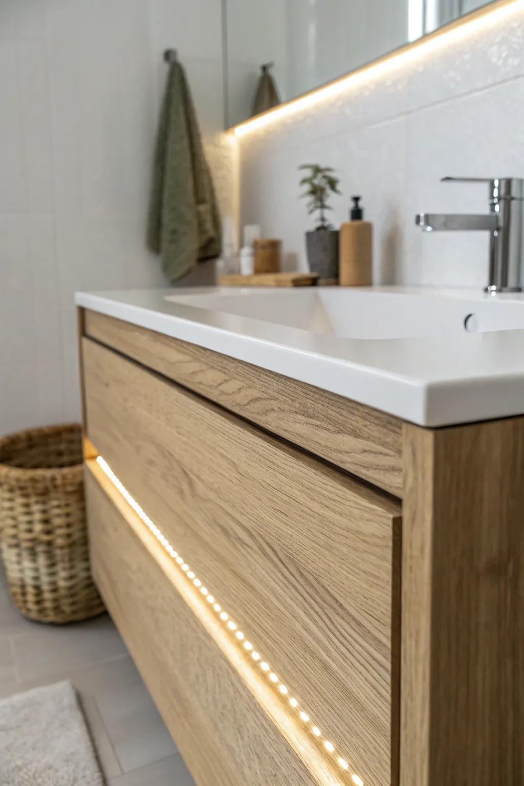 A warm LED strip turns that 5-inch vanity gap into a cozy, intentional design detail.