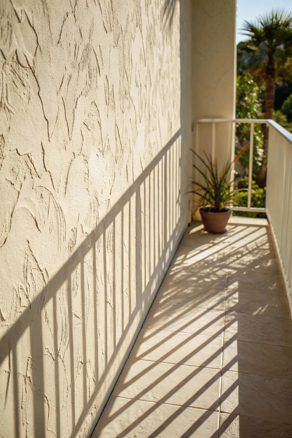 Textured balcony paint adds depth and hides imperfections—instant statement wall upgrade.