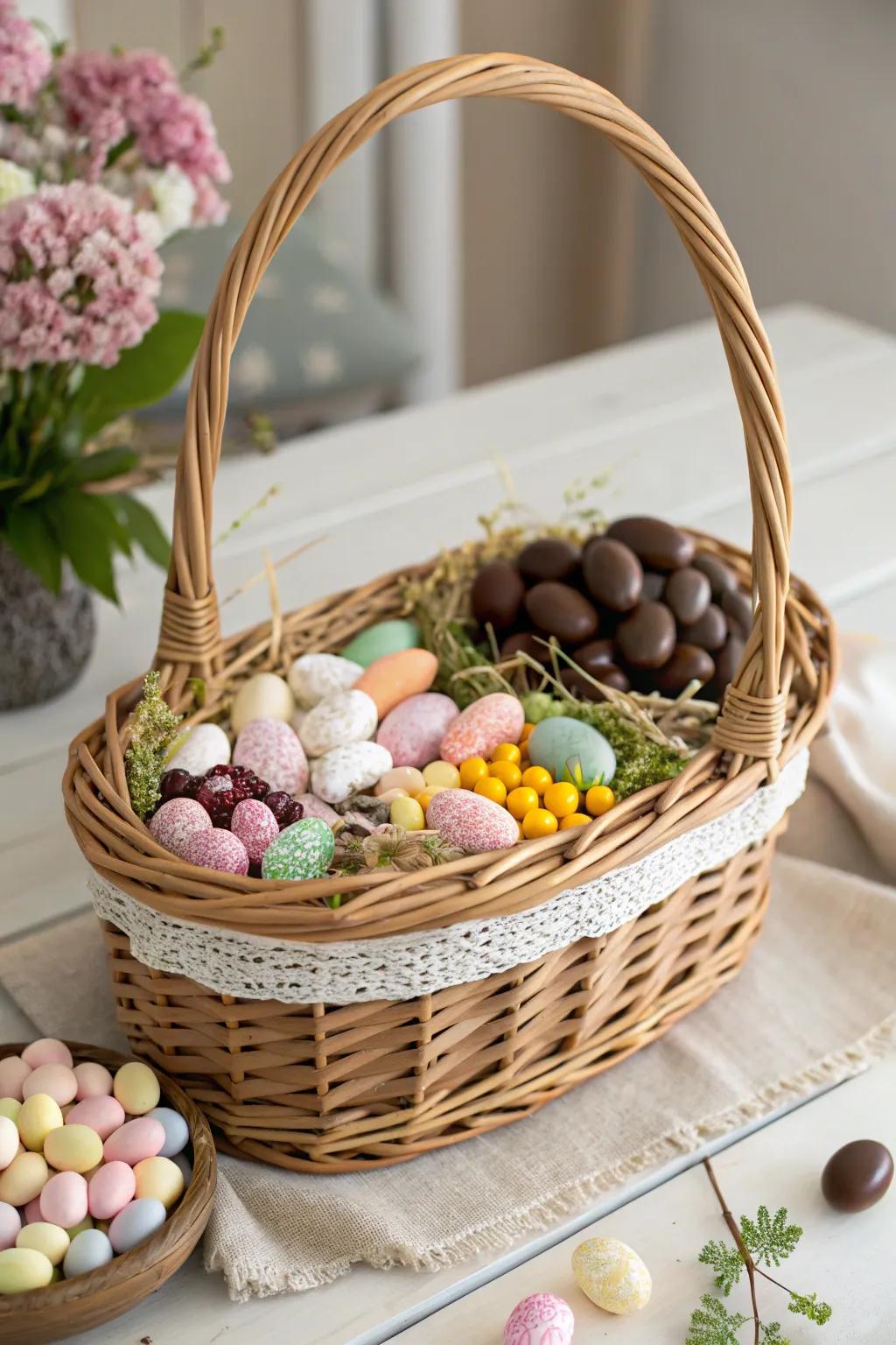 Edible Art: A delightful fusion of candy and craftsmanship, perfect for a minimalist Easter celebration.