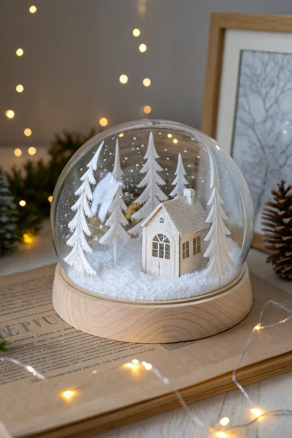 A chic snow-globe “window” that looks 3D on your cubicle wall—minimal, cozy, and magical.