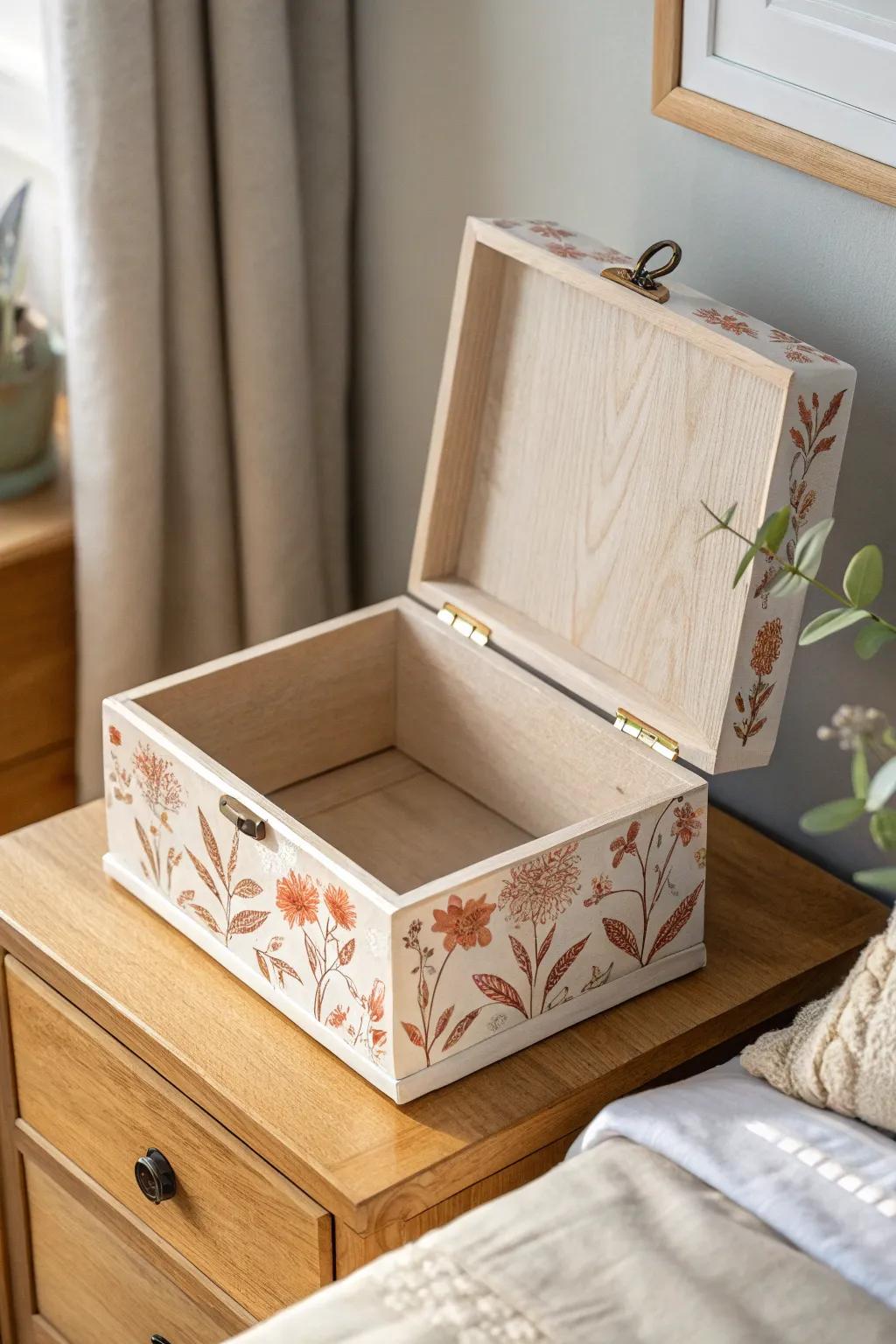 Open the lid for a secret pop: pretty wallpaper inside turns any box into a tiny gift.