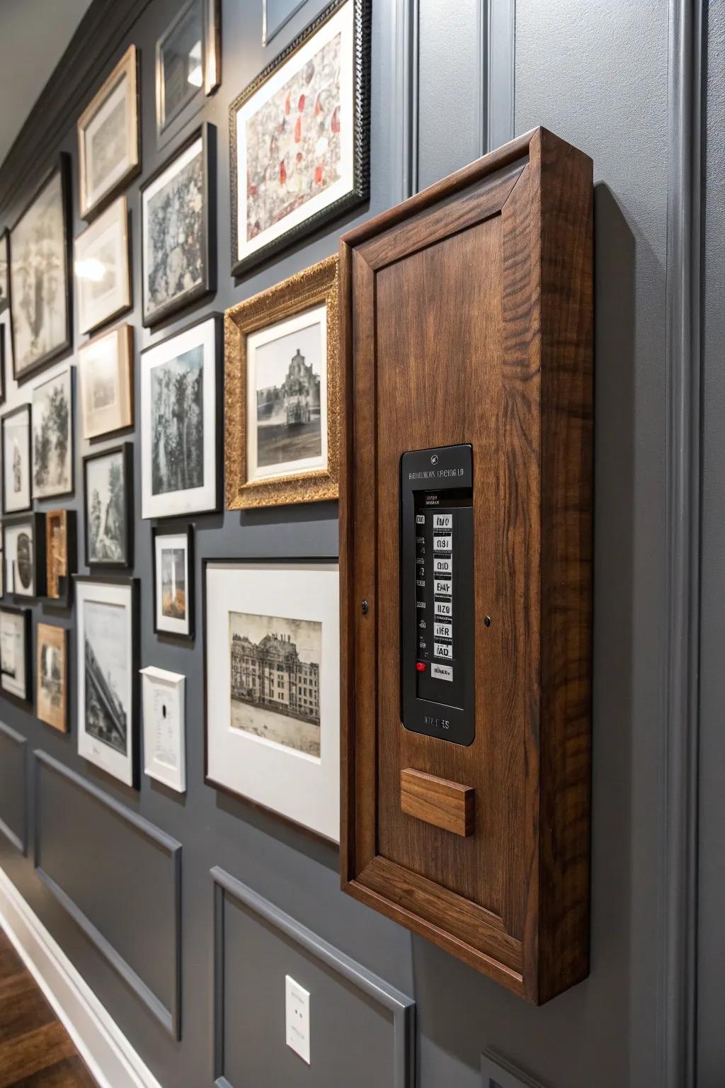 Transform utility into art with a gallery wall breaker box cover.