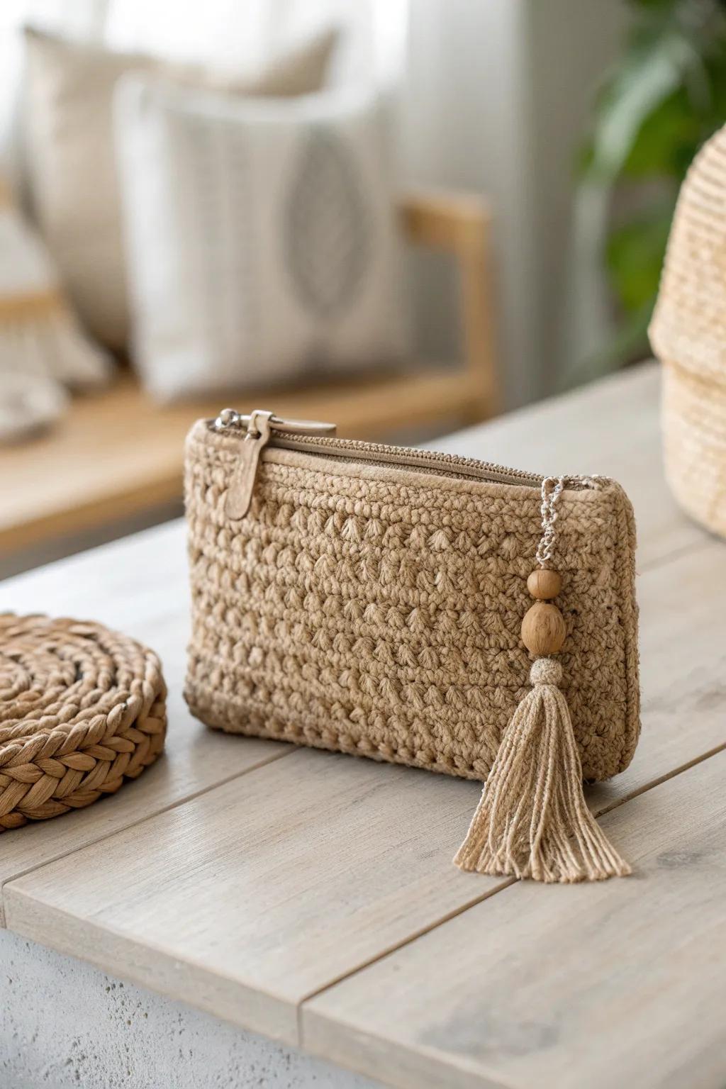 Embrace natural elegance with this eco-friendly jute coin purse. Perfect for the minimalist with a boho flair!