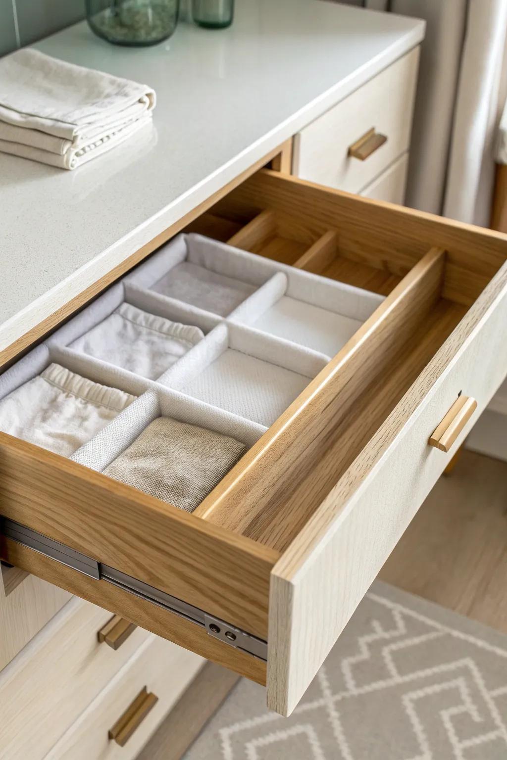 Barely-there DIY drawer dividers from clear packaging—see everything at a glance in tiny drawers.