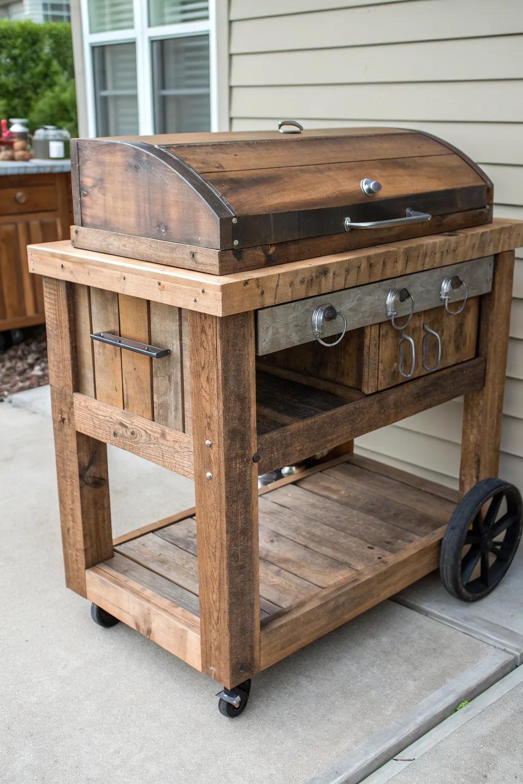 Craft Your Culinary Haven: A rustic grill cart with history and heart.