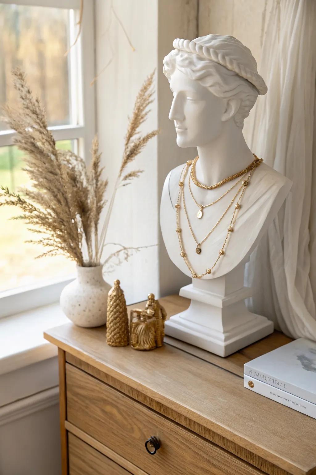 A sculptural bust that doubles as a chic necklace stand—perfect for layering chains.