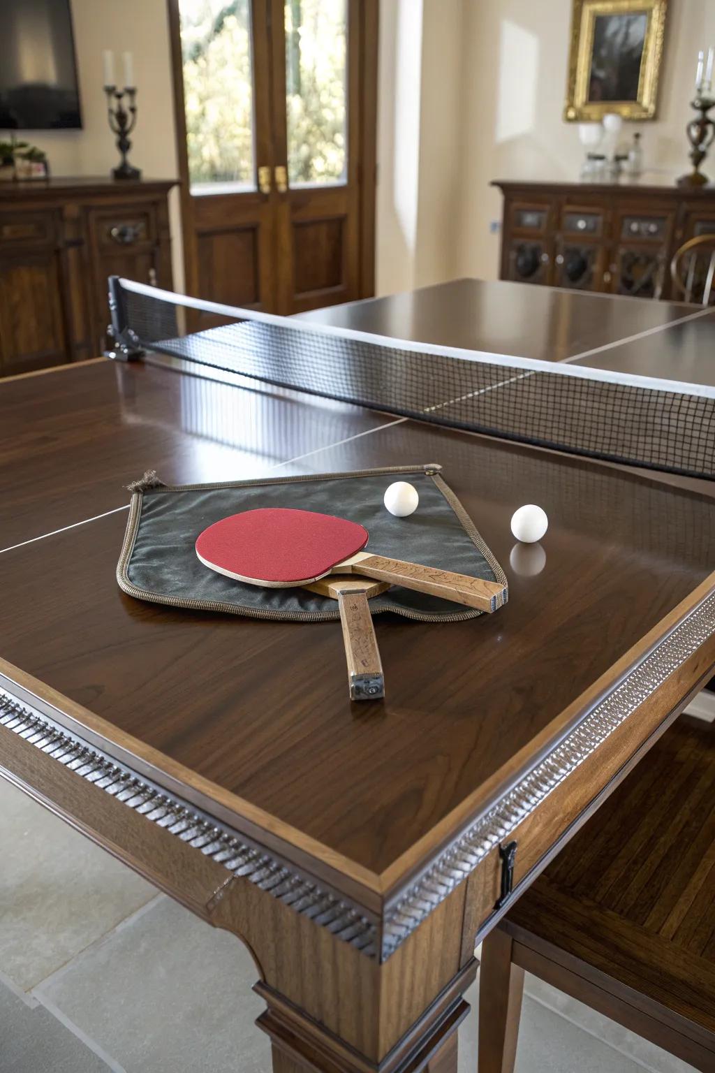 Elevate your dining space with a dual-purpose masterpiece: a stunning kitchen table that transforms into a ping pong arena for endless fun!