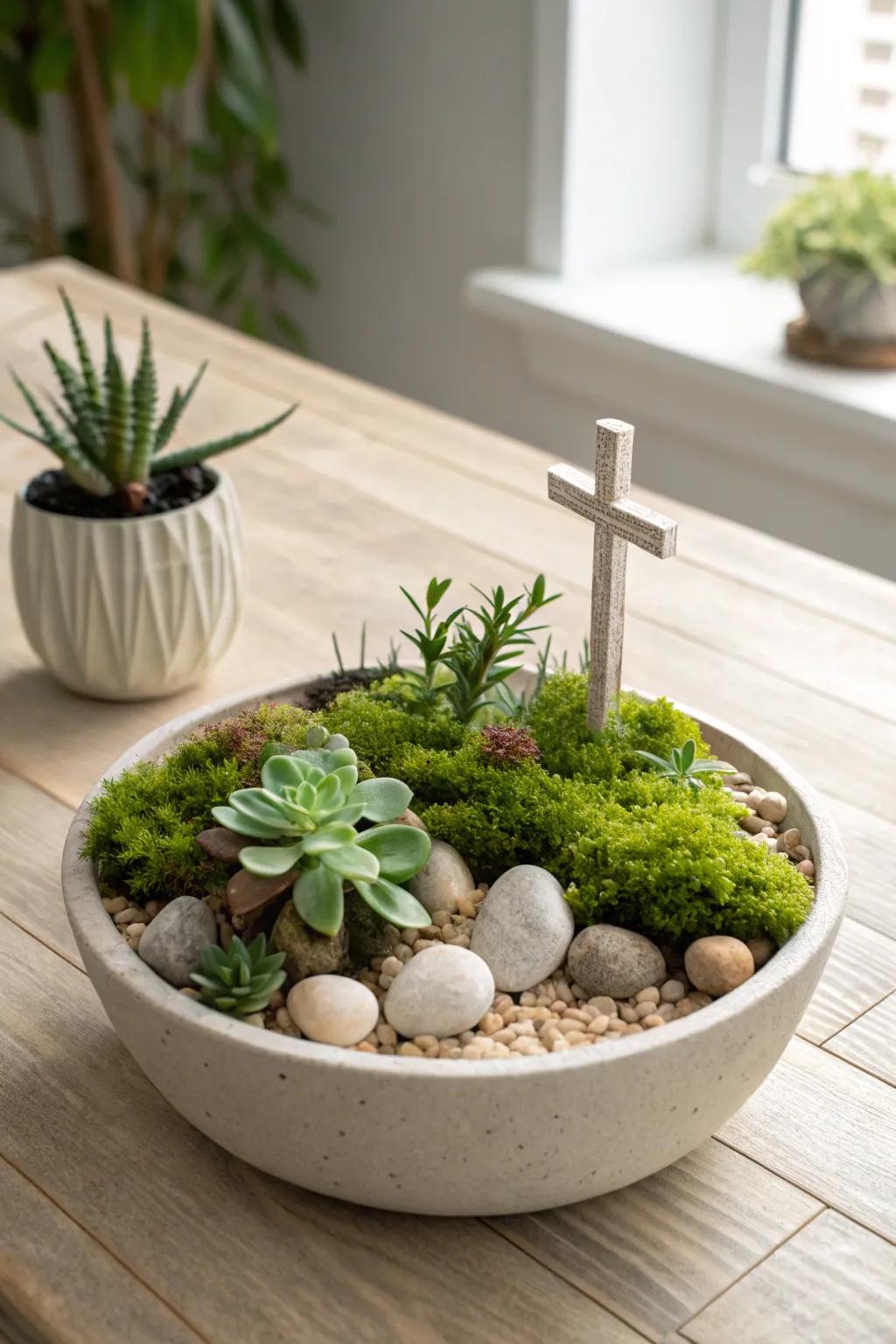 Celebrate Easter with a serene and meaningful Resurrection Garden centerpiece, blending simplicity and natural beauty.