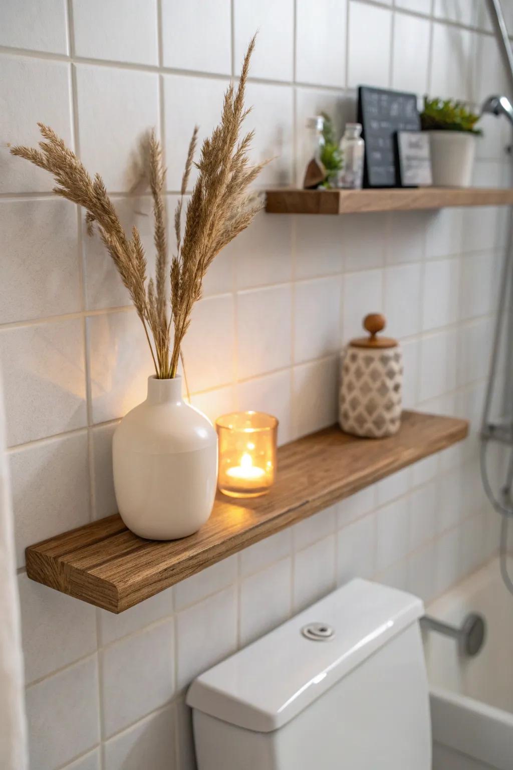 A warm glow mood shelf above the toilet—minimal, cozy, and instantly more luxe.