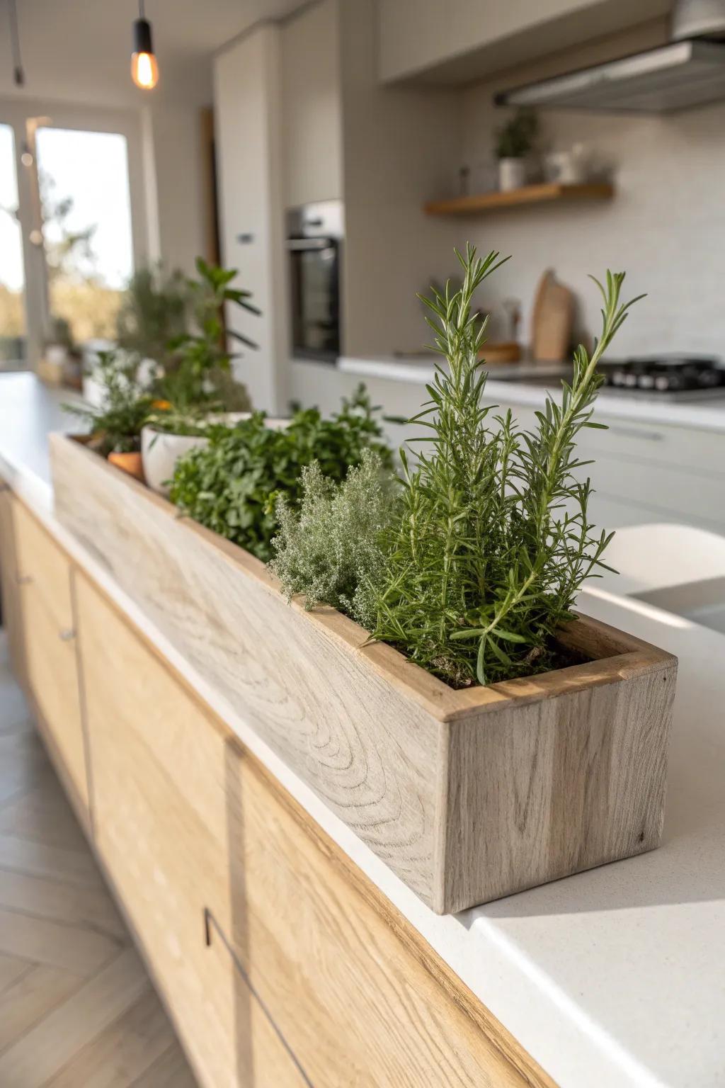 A built-in planter trough turns a half wall into a living, airy divider.