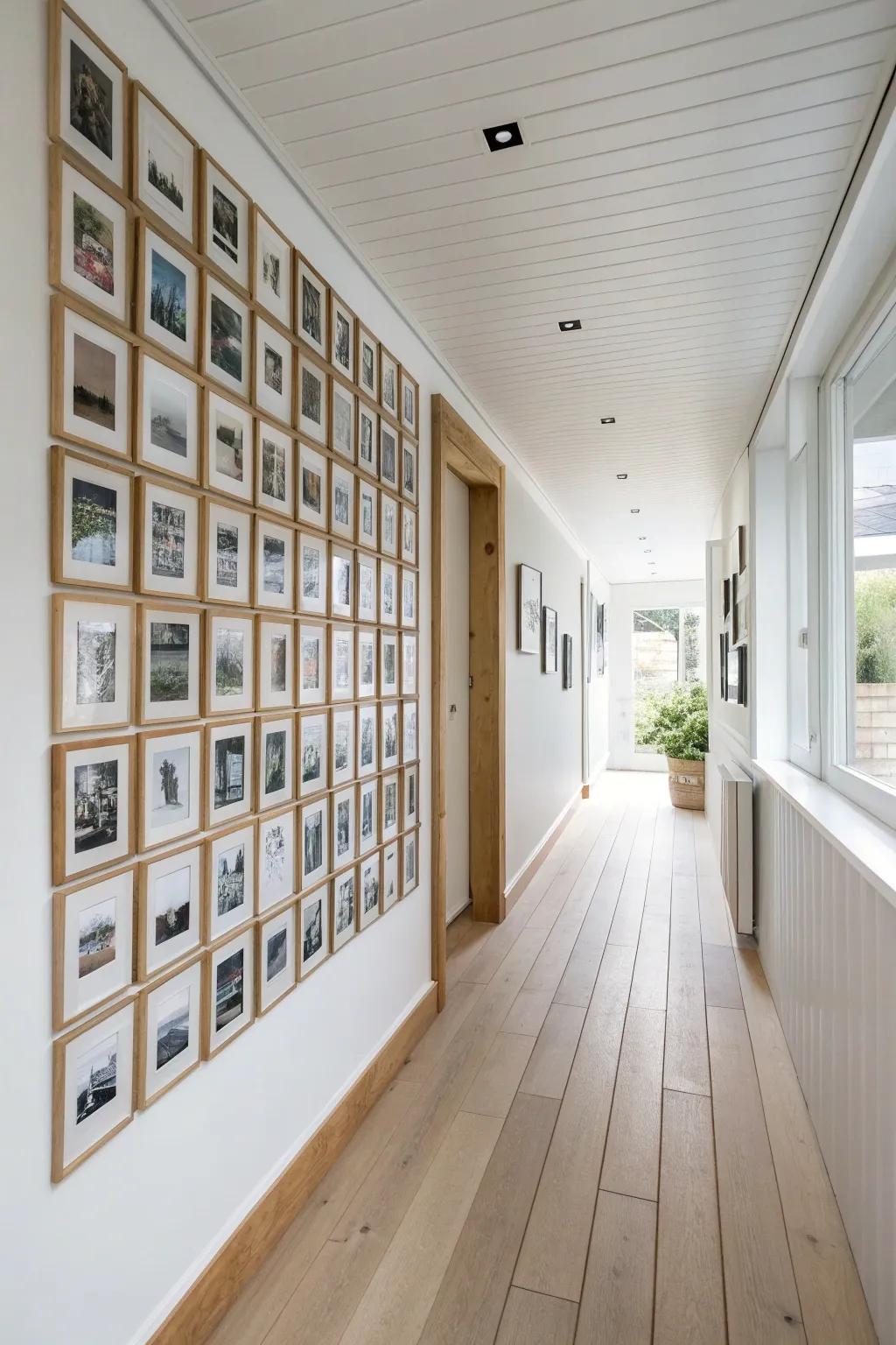 Tiny frames, huge impact: a micro‑gallery photo wall that elevates a small hallway.