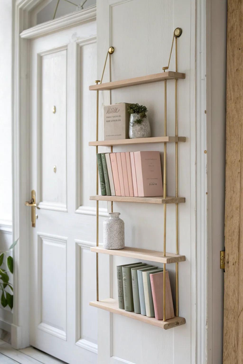 Sneak in storage: a chic over-the-door hanging bookshelf for tiny-space book lovers.