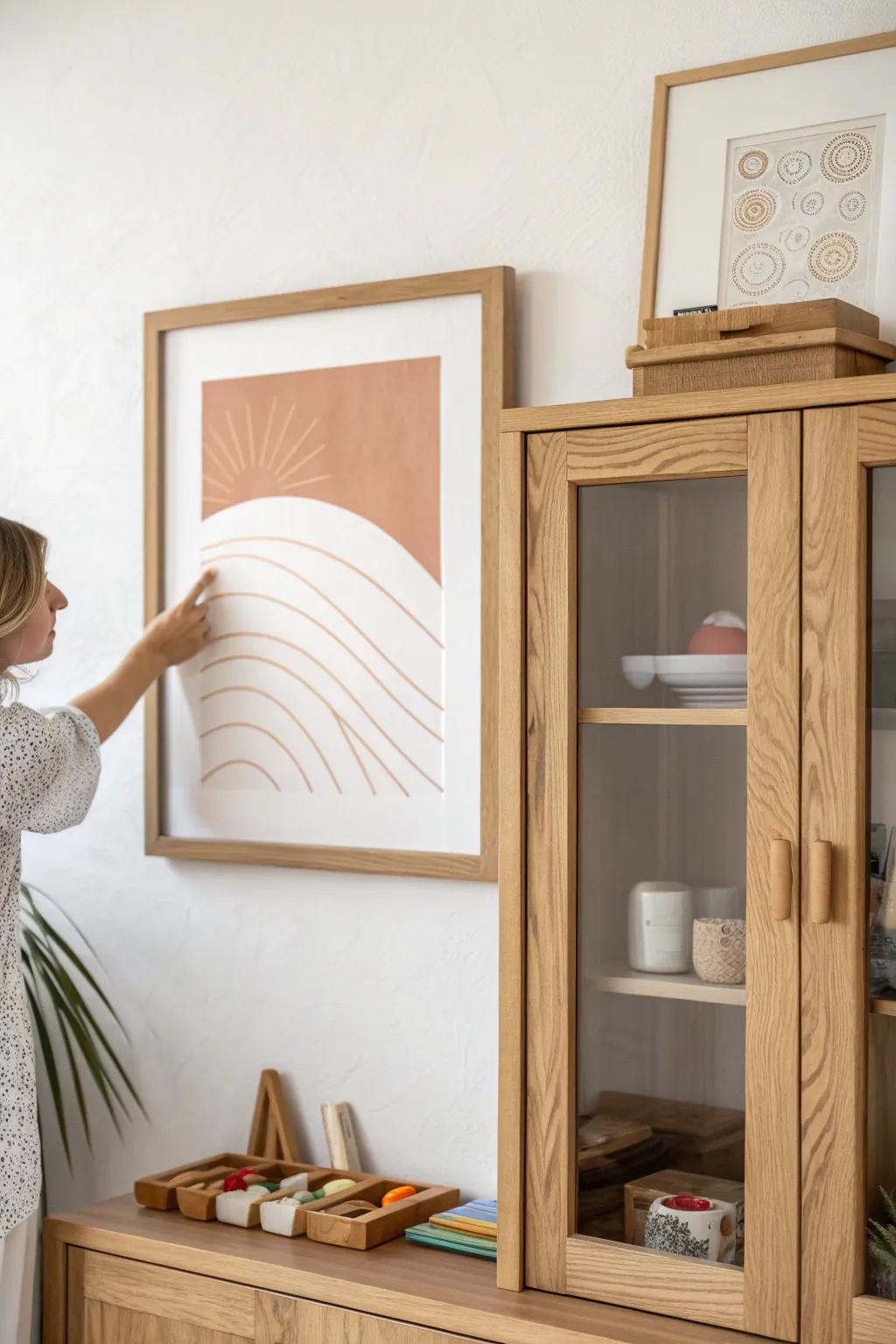 Wall art that secretly opens—hide tiny toys and craft bits while keeping your space serene.