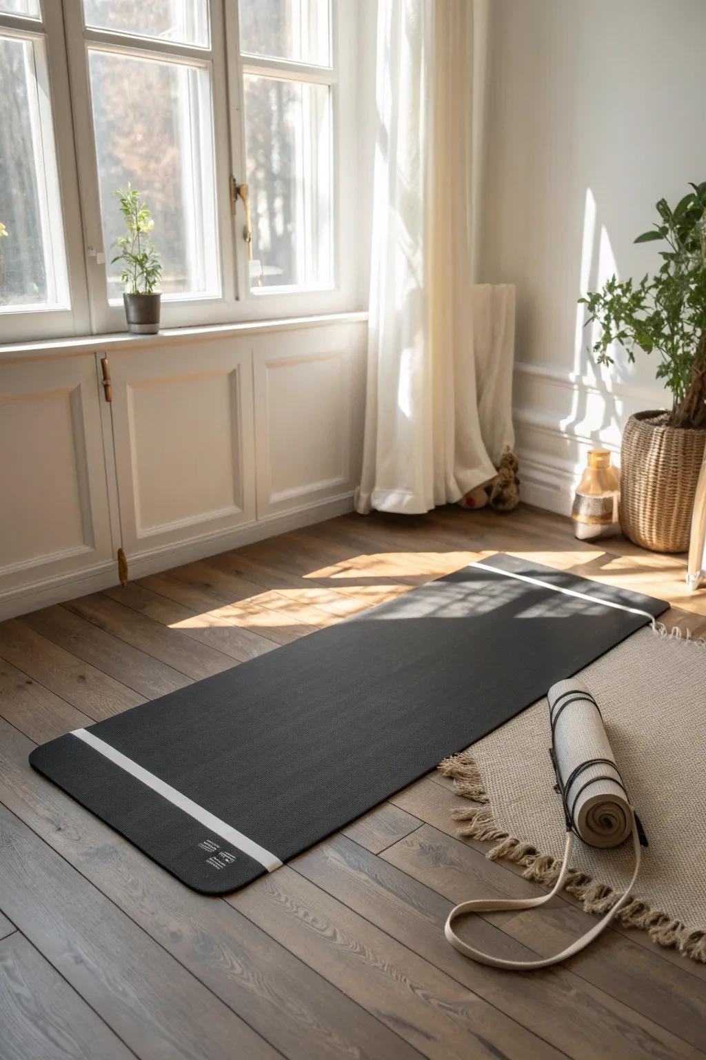 Create clutter-free workout zones: a taped outline keeps your mat and space perfectly in place.