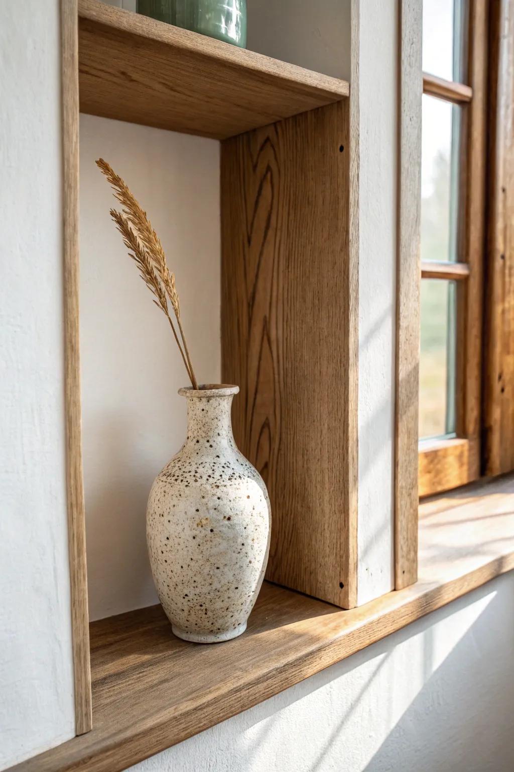 One meaningful piece per shelf—simple, personal, and beautifully uncluttered.