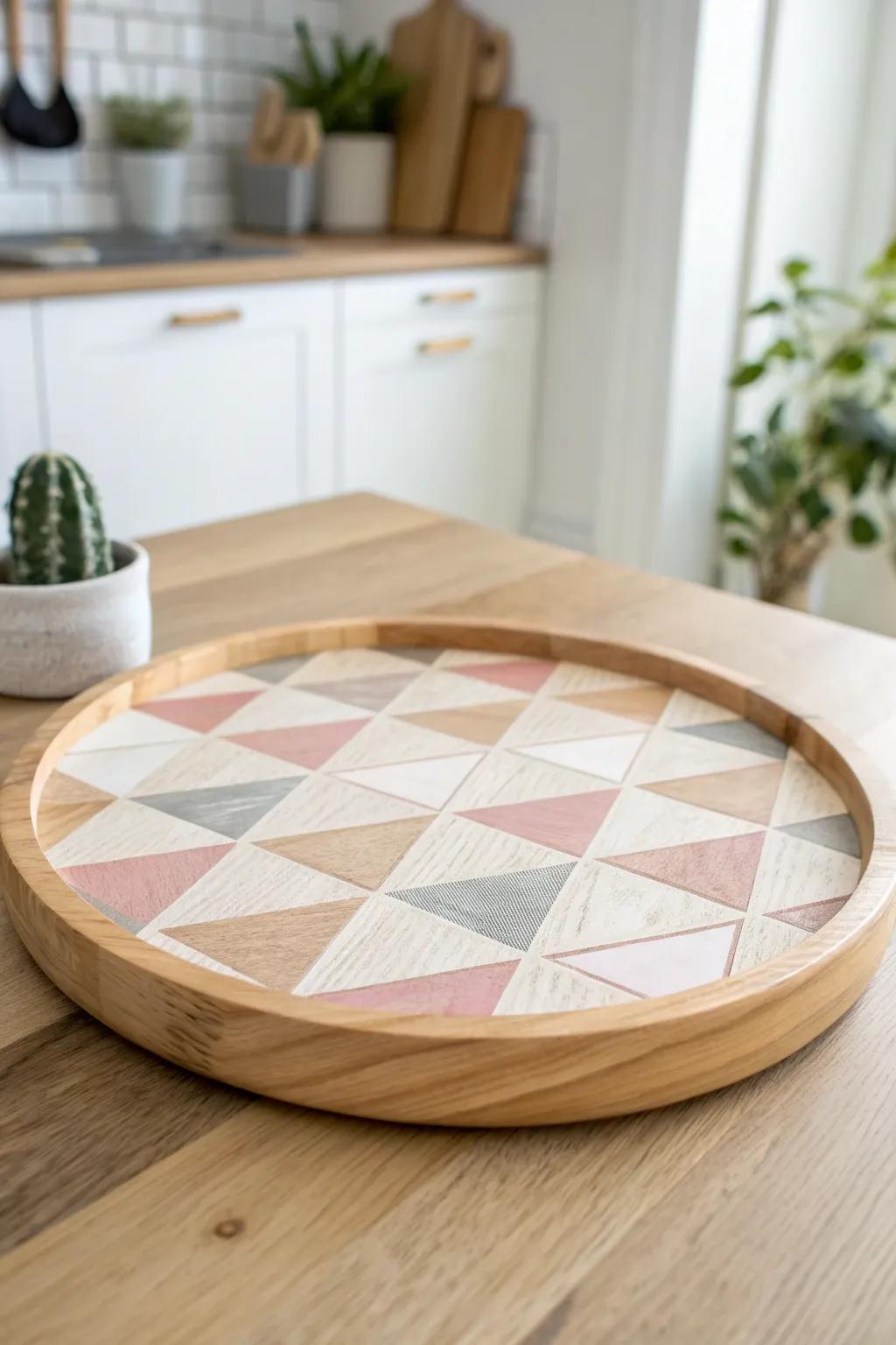 Elevate your table setting with a touch of geometric elegance. #ScandiBoho #LazySusanArt