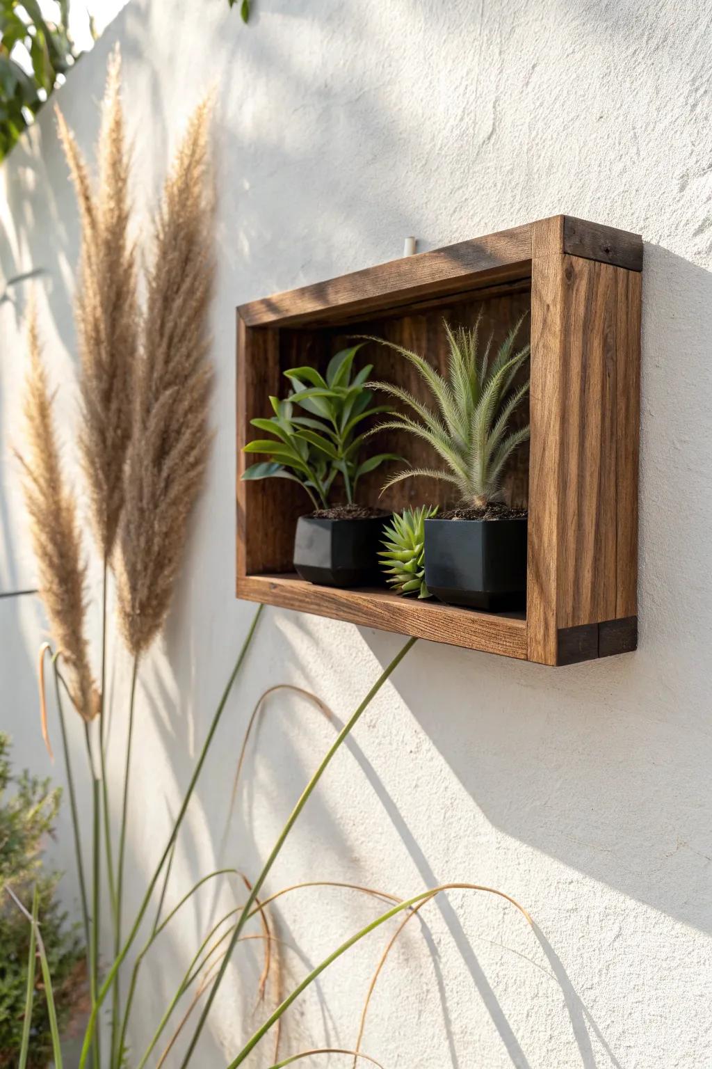 A minimalist shadow box turns air plants into renter‑friendly wall art for small spaces.