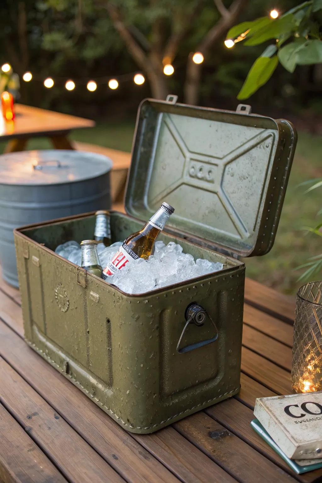 Chill in style with this rustic jerry can cooler - the ultimate blend of function and craftsmanship.