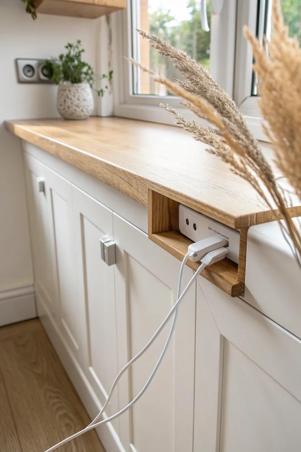 Turn a tiny kitchen gap into a hidden charging slot—tidy cords, calm counters, sleek style.