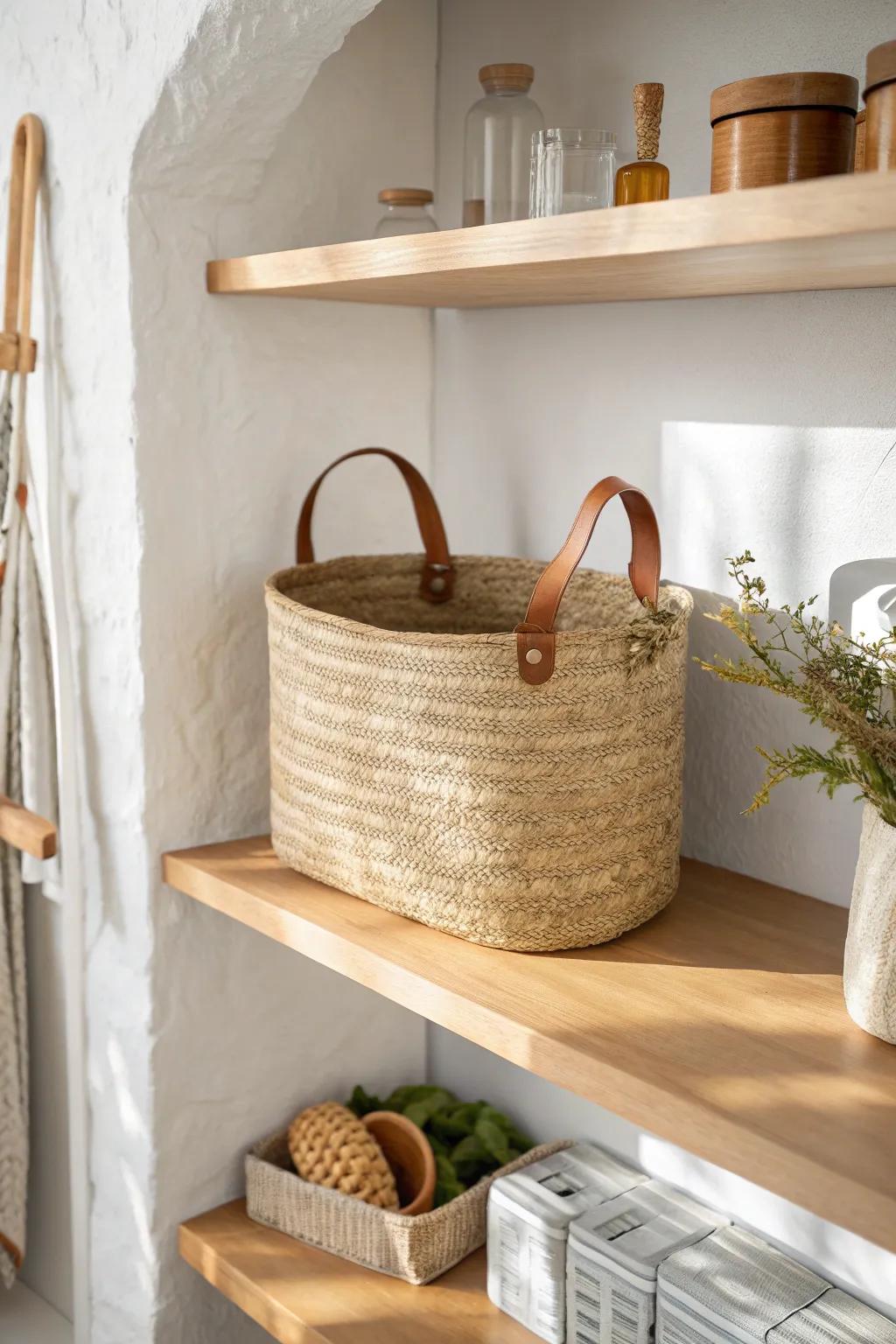 Create calm pantry put-away: keep one landing bin for groceries, then sort into zones.