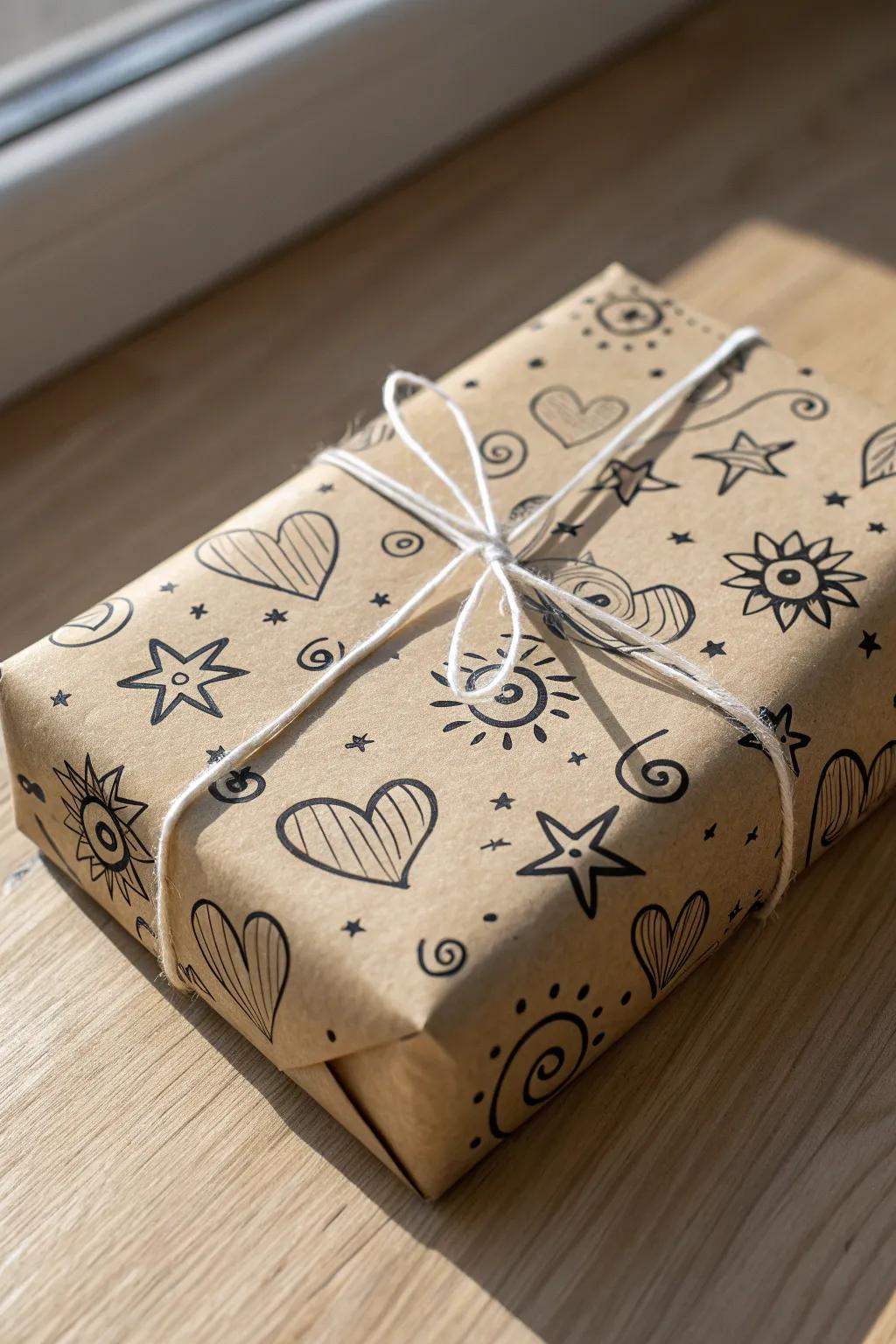 Unleash your creativity with doodled kraft paper gifts – where minimalism meets artistic expression!