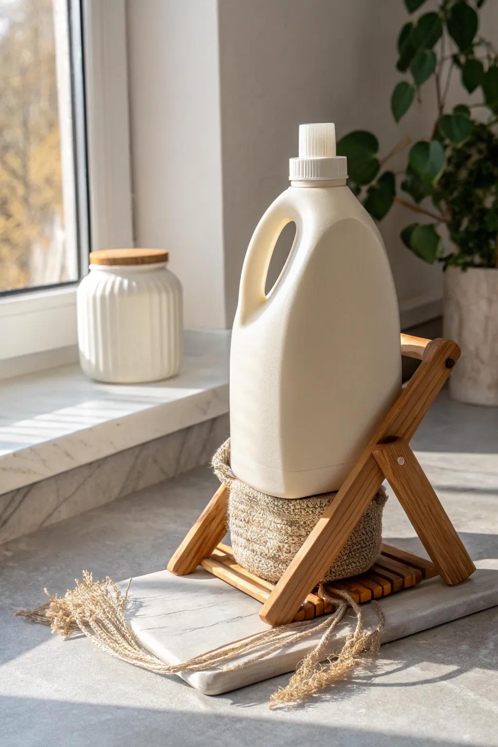 A chic tilted stand makes heavy detergent pour easily—no lifting, no mess, all style.
