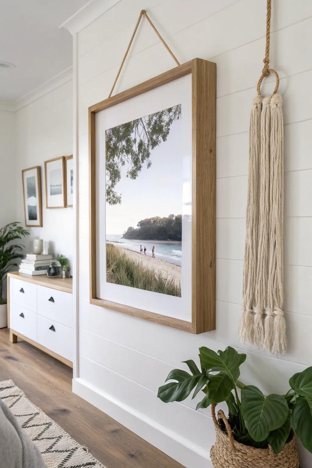 A chic gallery frame that swings open to reveal pegboard storage for bands & jump ropes.