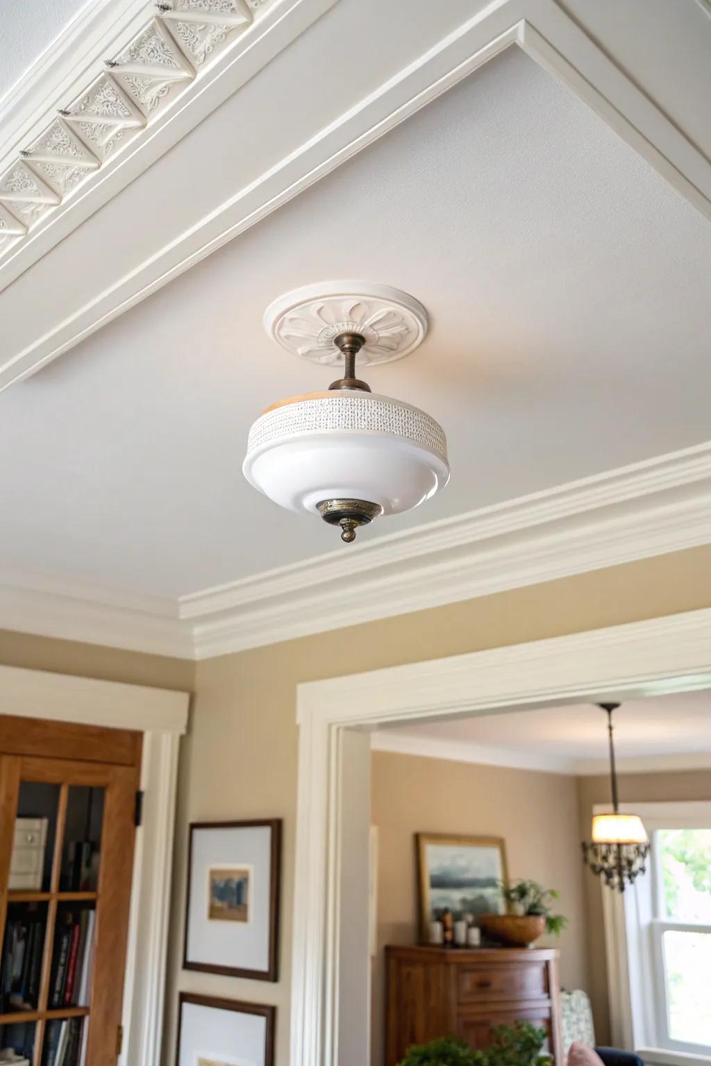 A softly tinted ceiling (just deeper than the walls) makes the living room feel finished.