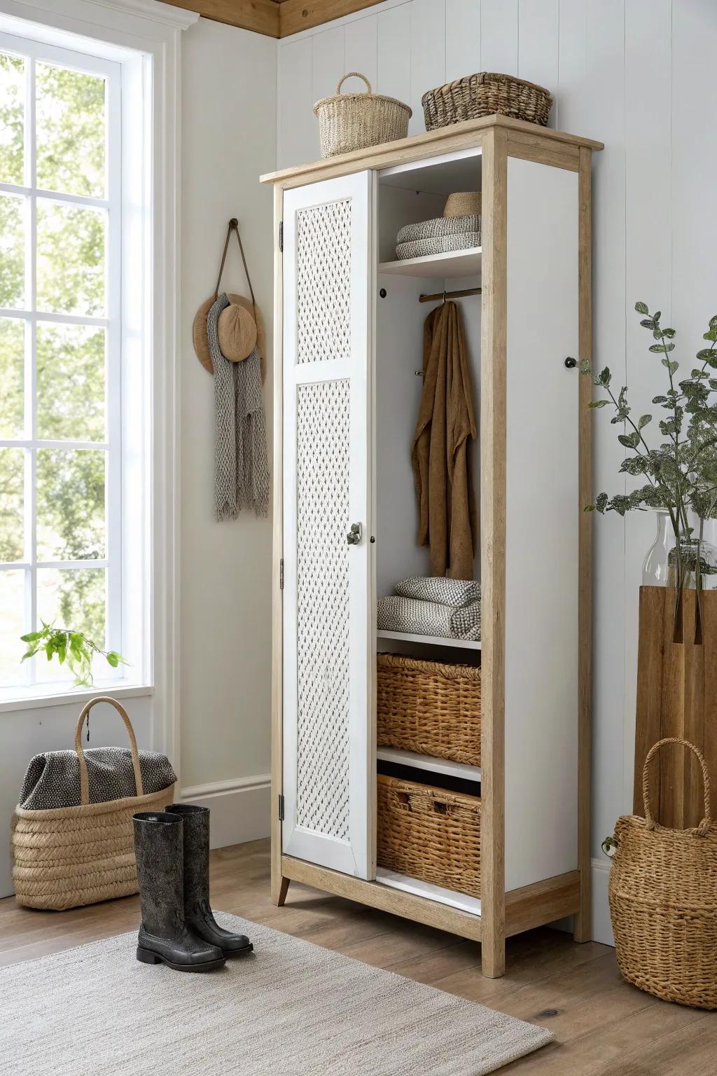 Seasonal swap locker: rotate boots and beach gear to keep small-space storage effortless.