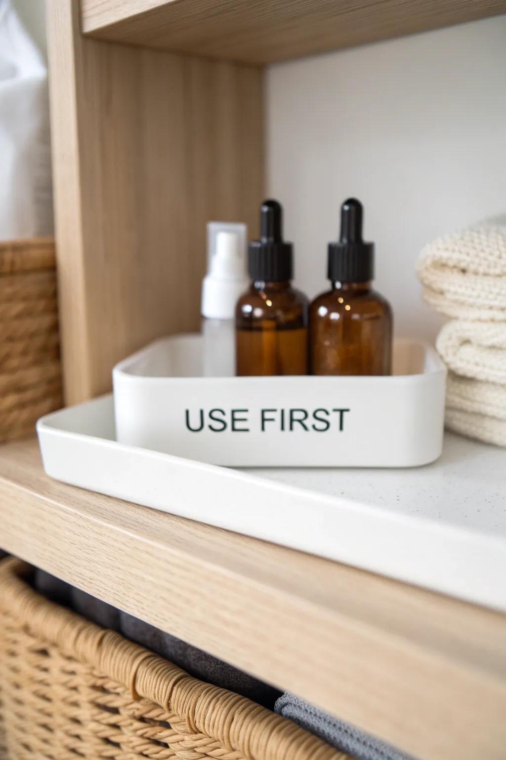 Add a labeled “Use First” tray up front—use expiring meds before you rebuy or waste.