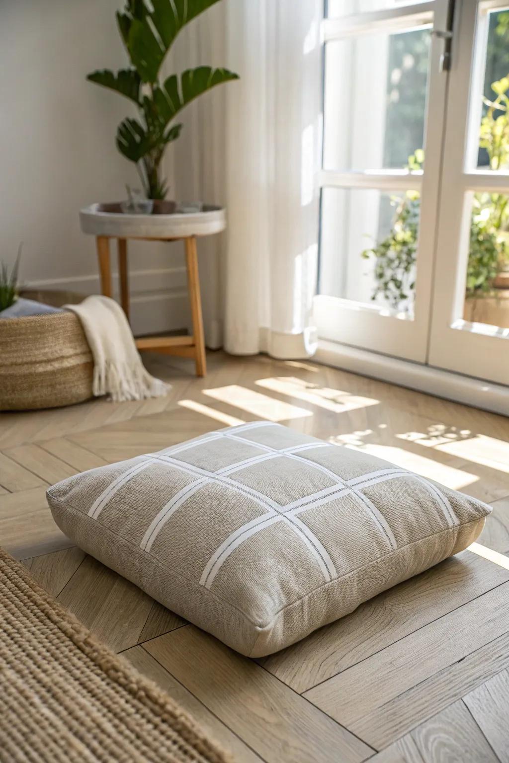 An “invisible” meditation corner: just tape, a cushion, and a calm boundary for your mind.