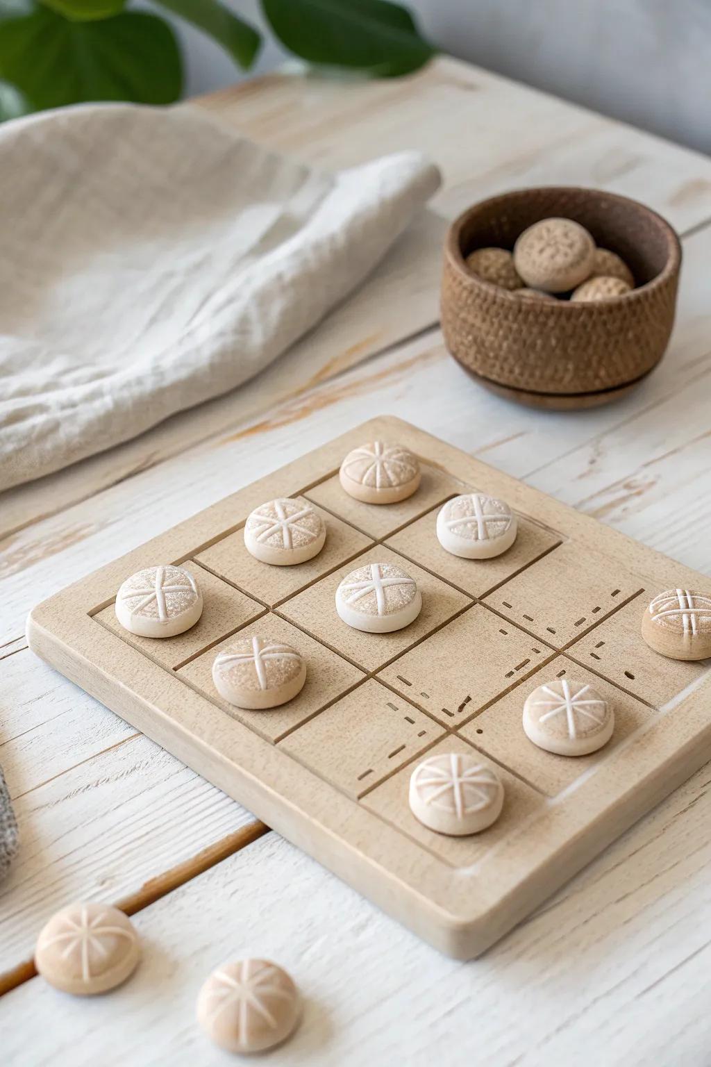 Craft your fun with a minimalist clay tic tac toe board!