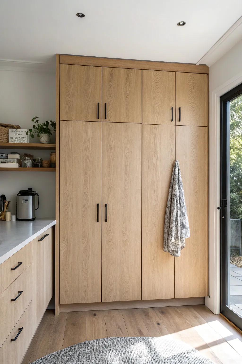 A seamless cabinet “block” turns small kitchens into calm, architectural, clutter-free spaces.