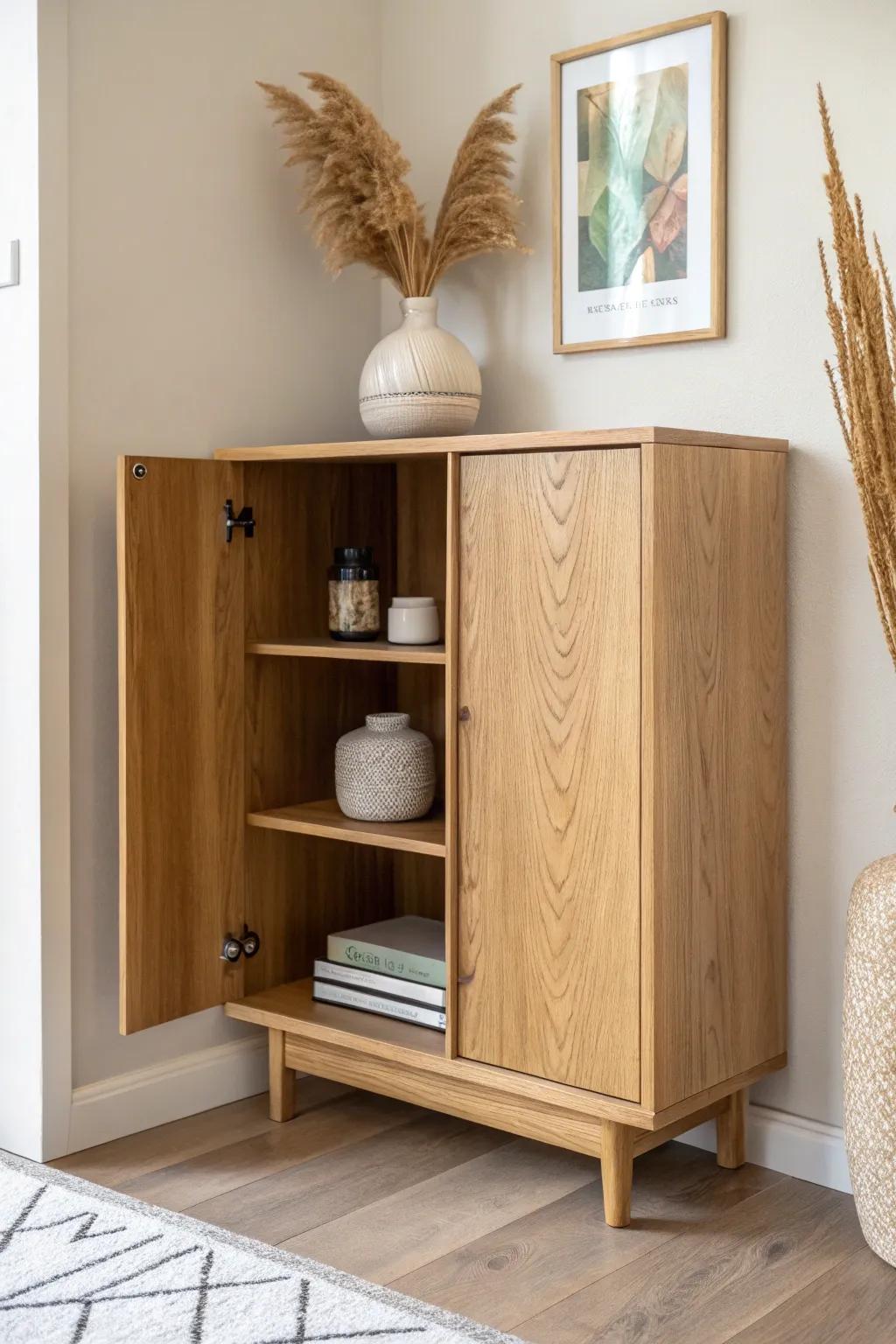 Faux built-ins made easy: a slim wall cabinet keeps the walkway open and looks custom.