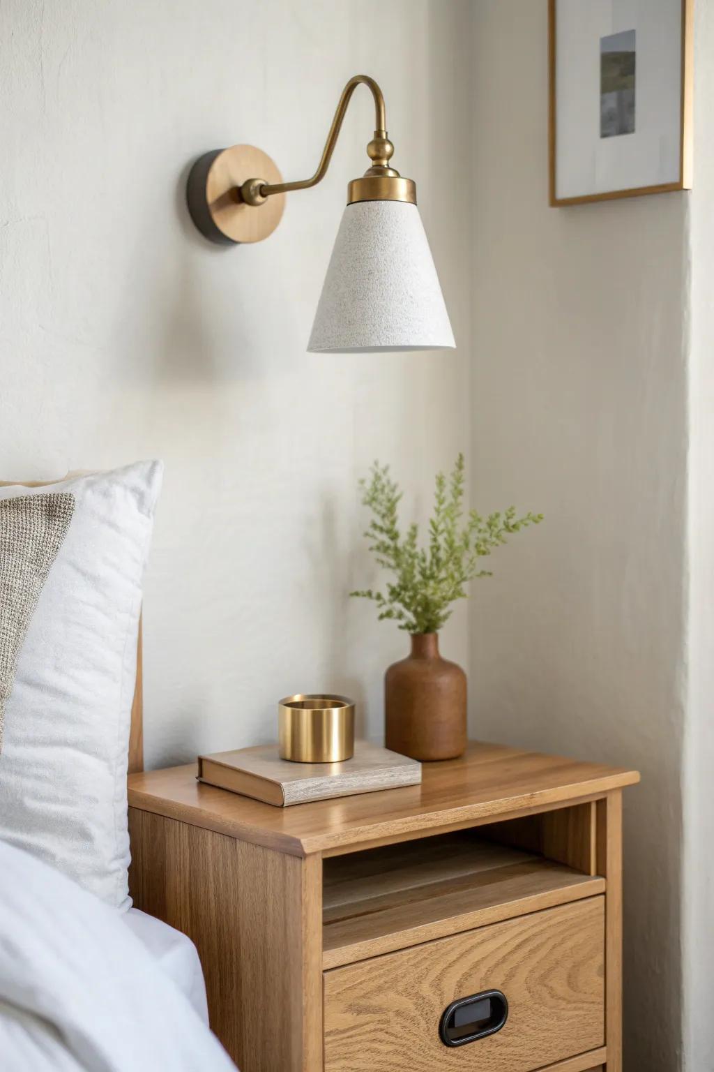 A wall sconce lifts the look—and frees your nightstand for calm, clutter-free styling.