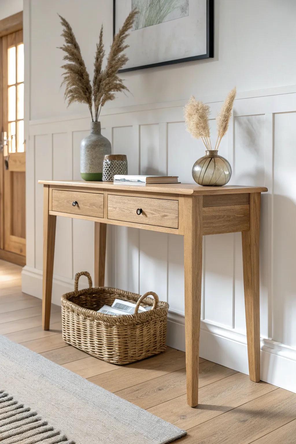 A sleek console with a secret slide-out desktop—perfect for small spaces that need flexibility.