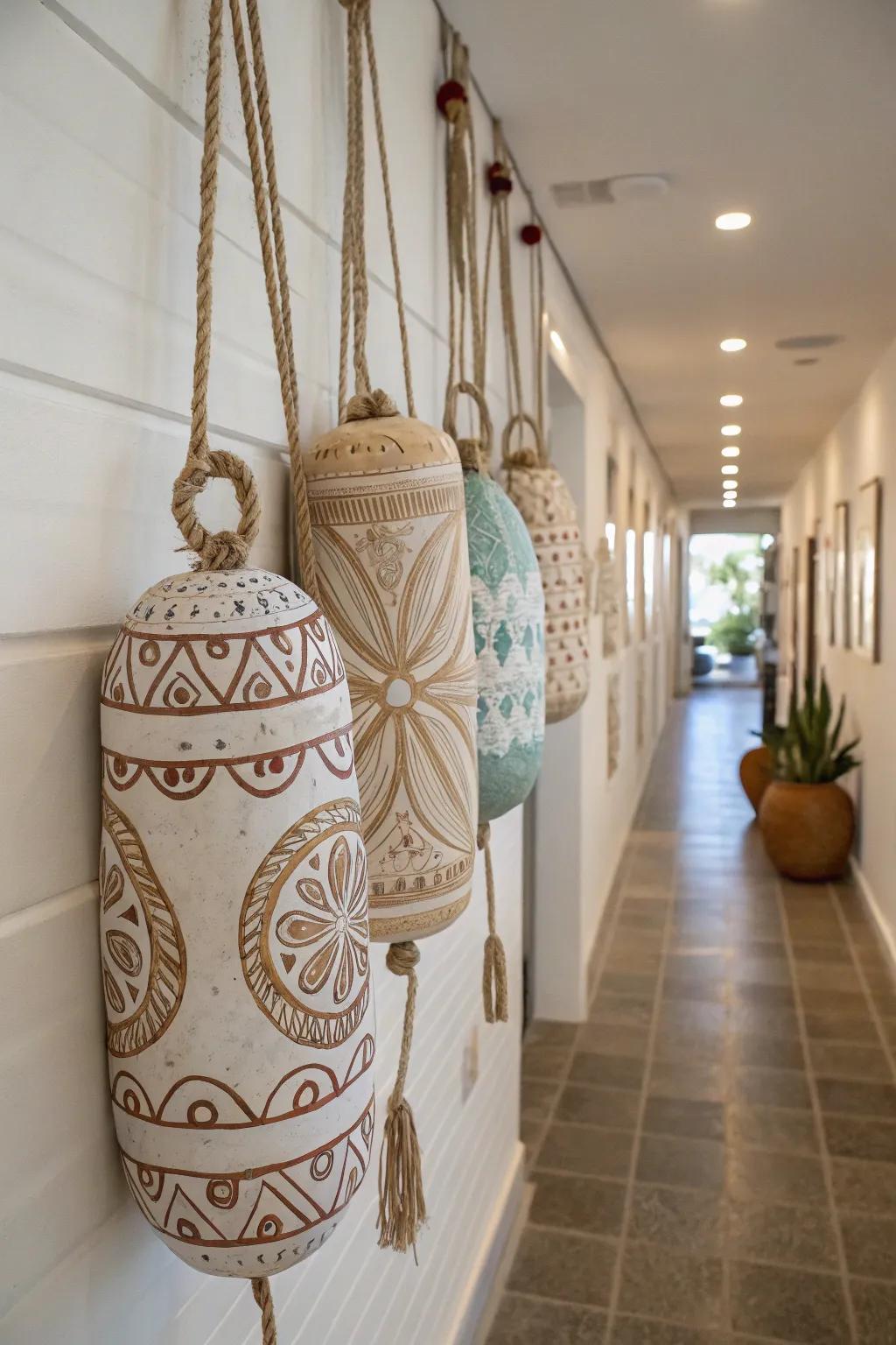 Transform your space with the serene charm of buoy art installations. Perfect for adding a touch of coastal elegance to any minimalist home.