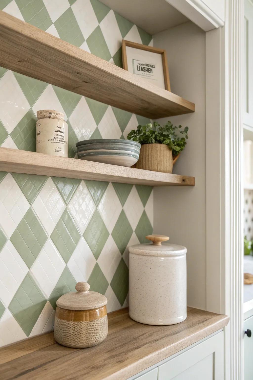 A two-tone checkerboard pantry back wall adds instant wow—graphic, playful, and chic.