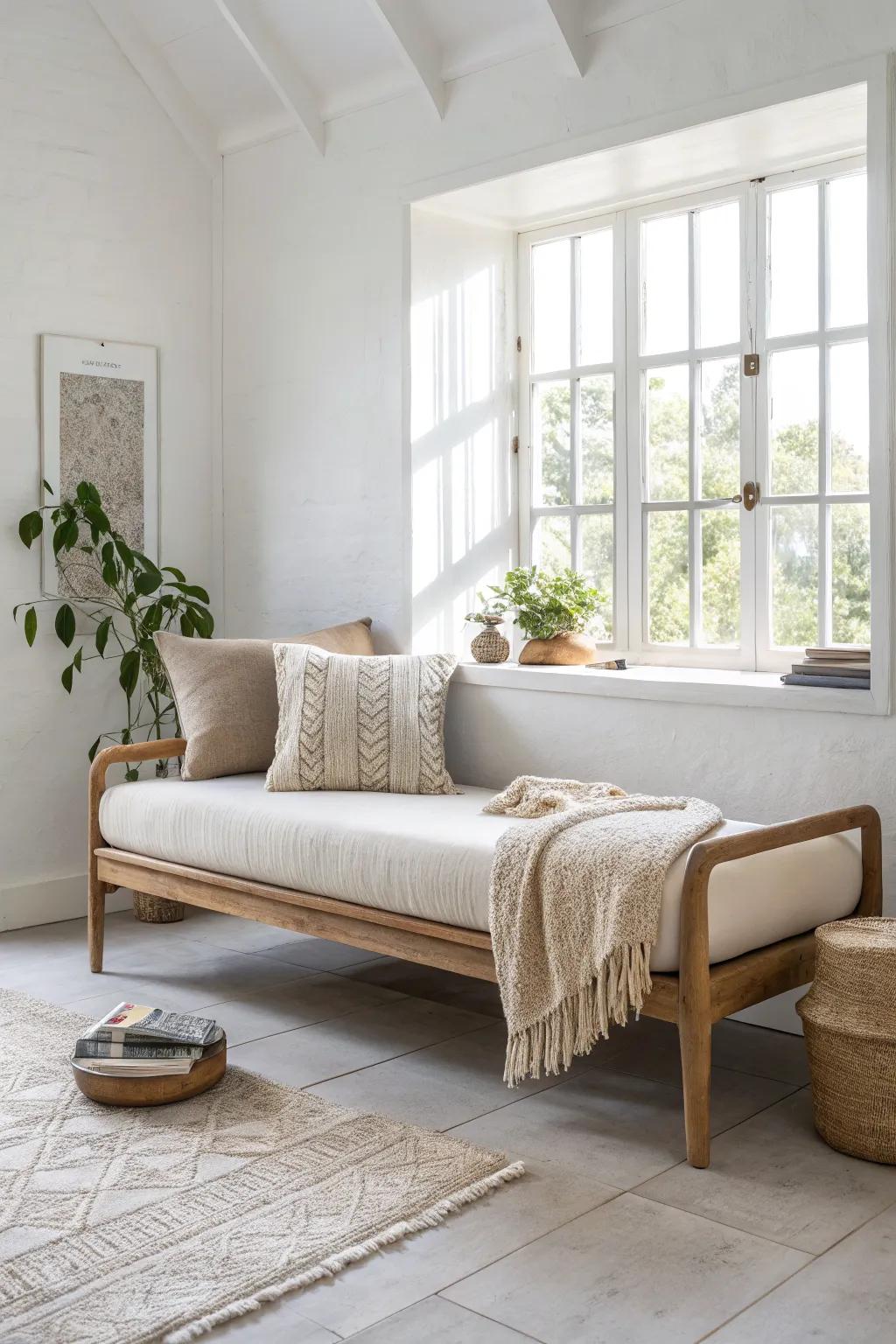 A daybed on casters that slides away fast—instant space for workouts, guests, or movie nights.