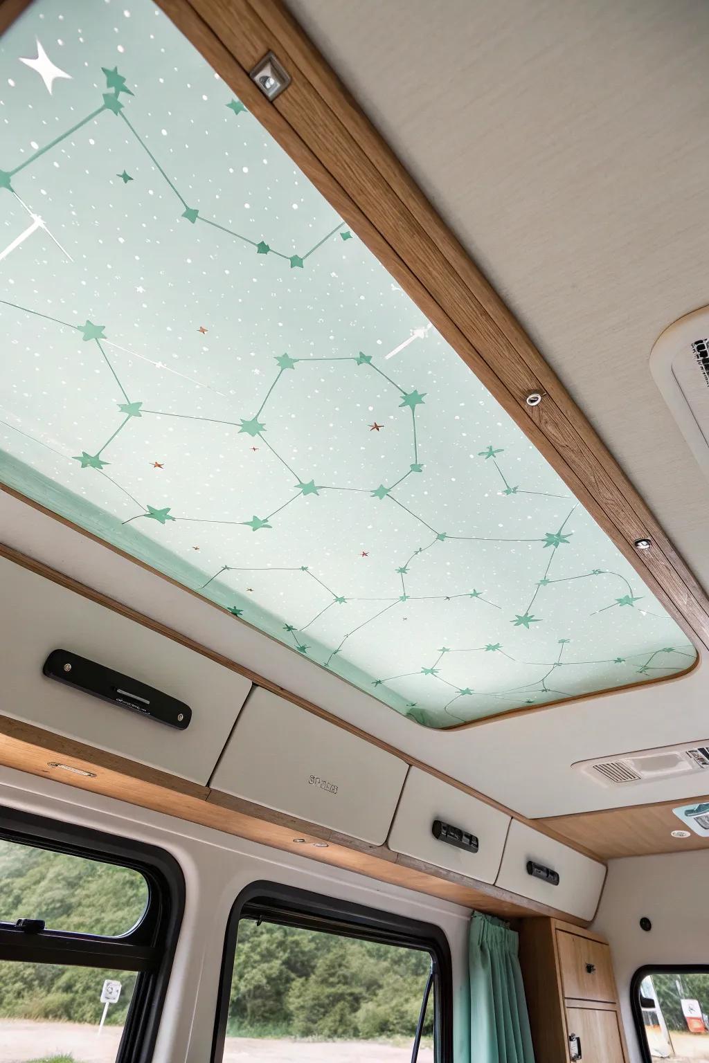 Turn your RV sleep nook into a starry retreat with a glow-in-the-dark constellation ceiling.