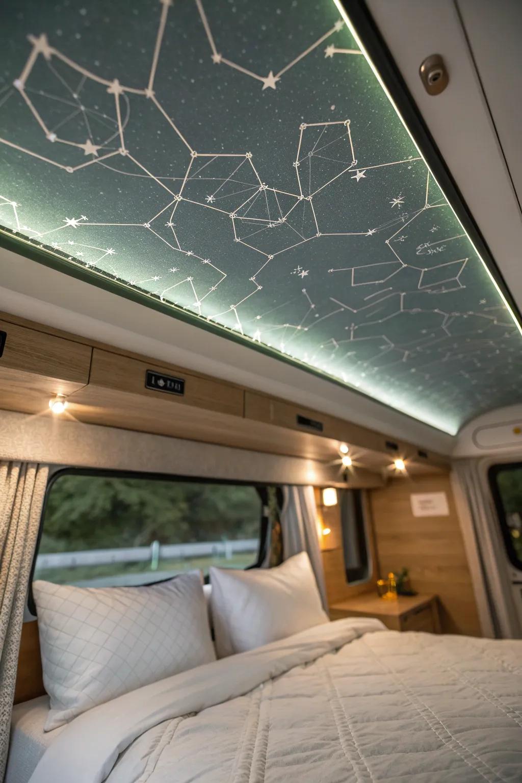 Glow-in-the-dark constellation ceiling strip—tiny RV bedtime magic with zero clutter.