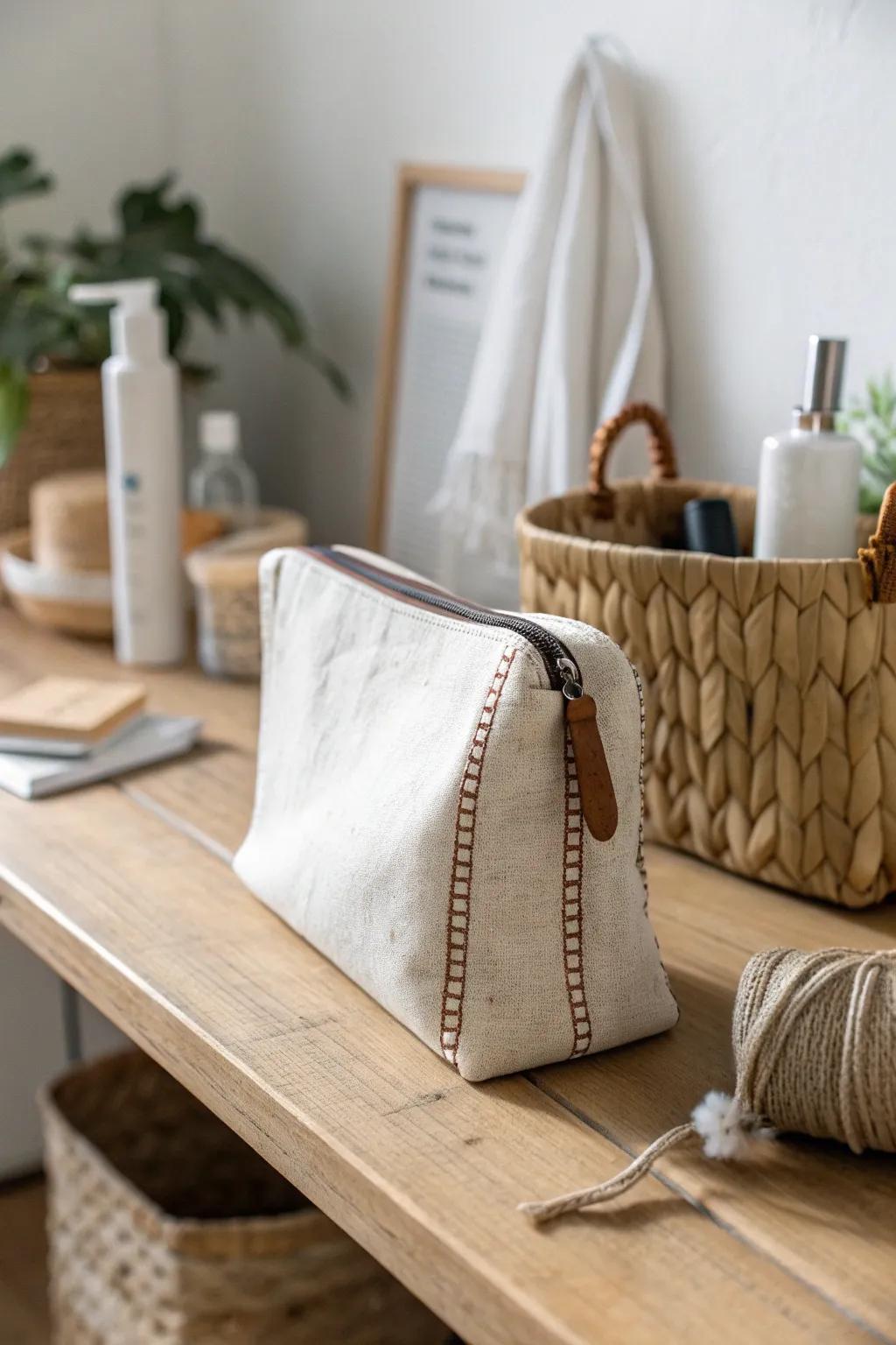 A slim one-minute scrapbook pack-up kit—tidy resets with wipes, trash pouch, and adhesive.