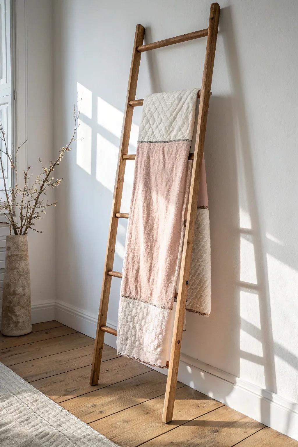 Turn works-in-progress into decor: hang quilts and yardage on a simple ladder rail.