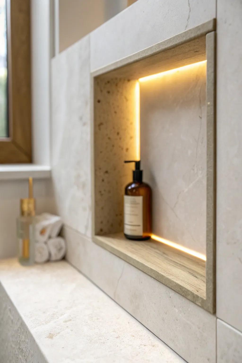 A slim light-channel trim gives your shower niche a soft glow—luxury, safety, and style.