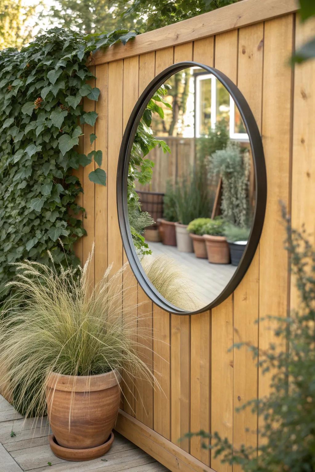Outdoor mirror magic: reflect your plants to make a tiny patio feel twice as deep.