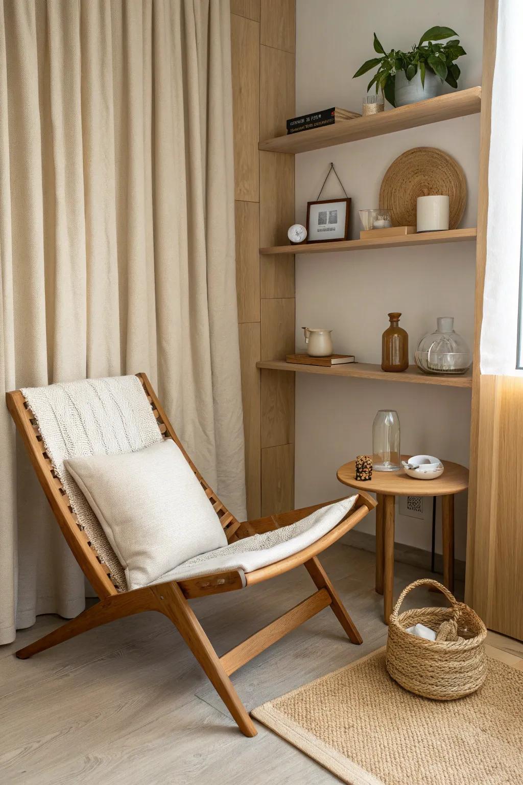 A tiny curtain nook + one cozy chair turns a forgotten corner into a mini escape hatch.
