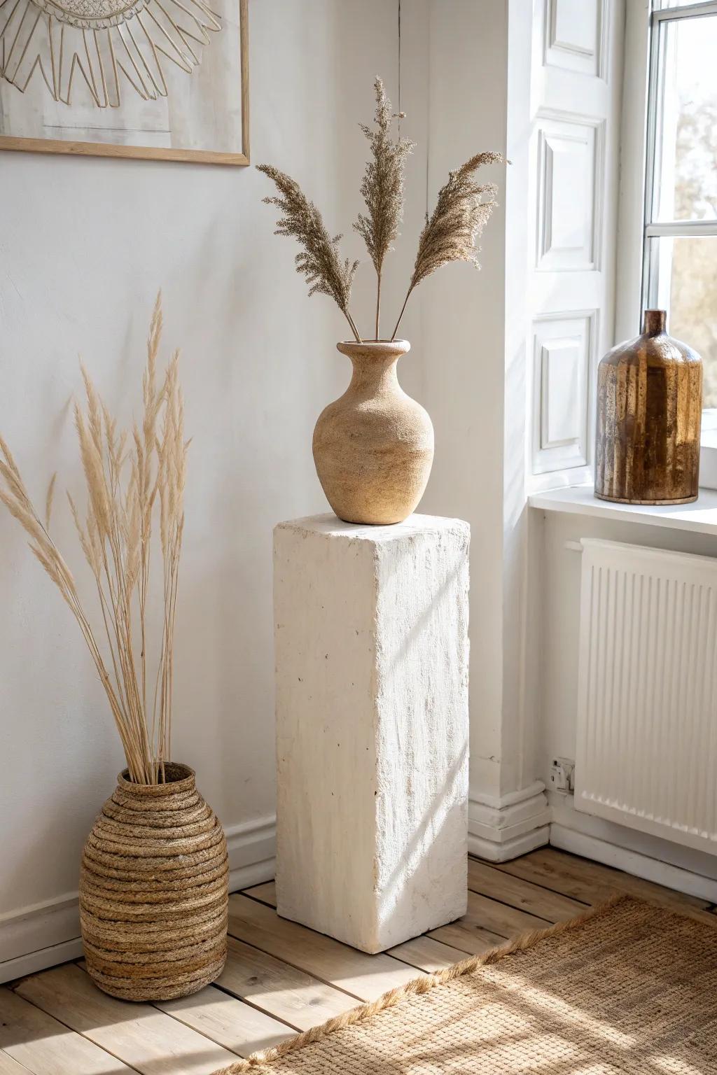 Turn an empty corner into a gallery moment with one pedestal and a bold statement piece.