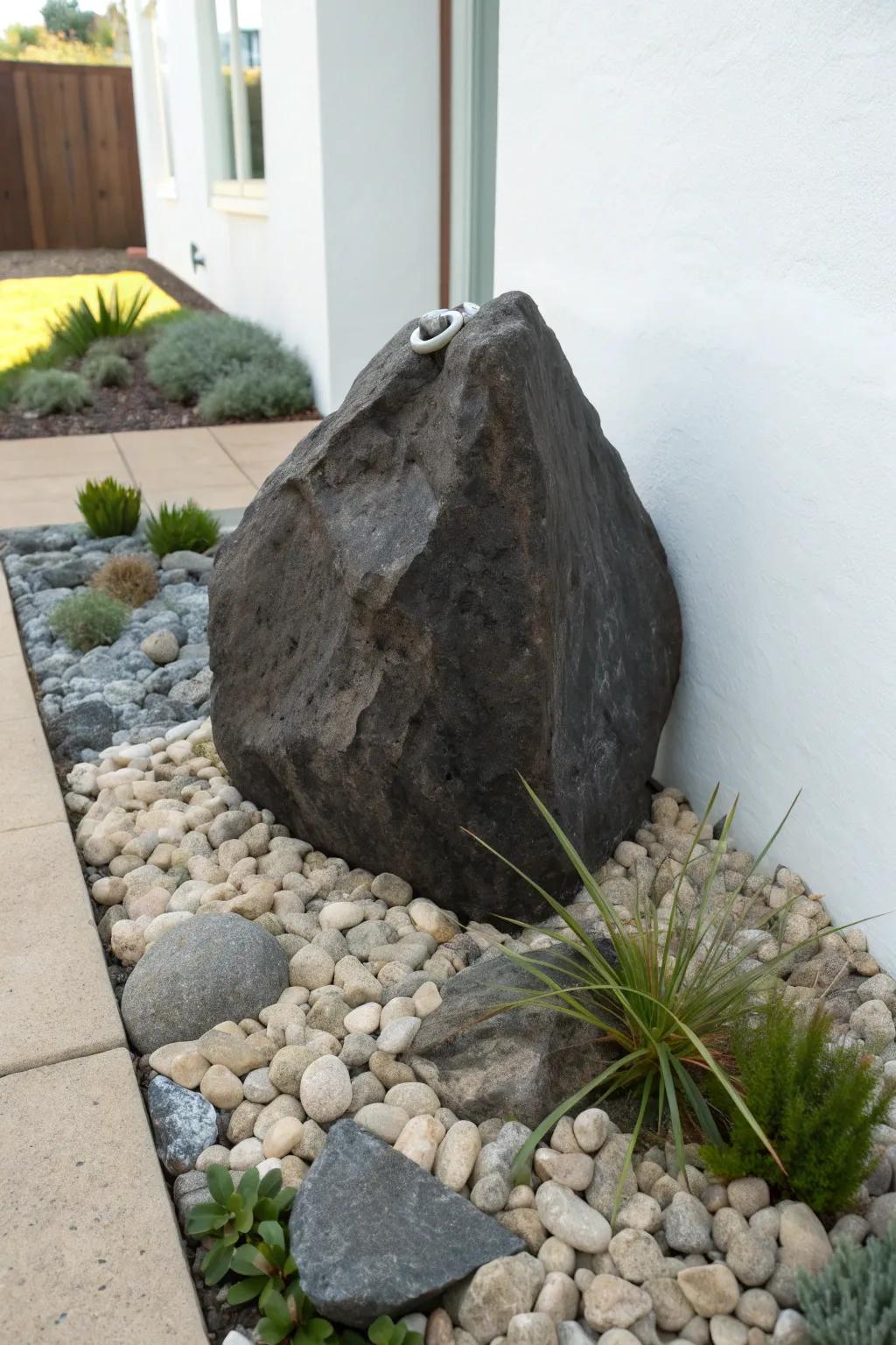 Hide an ugly utility cap with a removable feature stone—minimal, natural, and Pinterest-pretty.