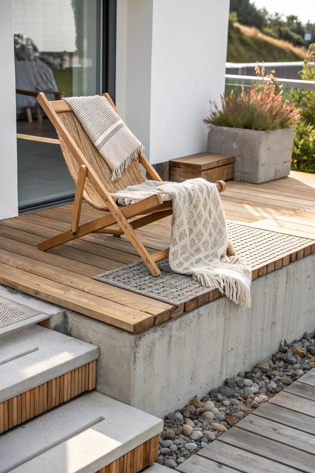 Turn a dull concrete slab into a cozy mini deck lounge—no full yard redo required.